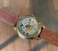 Vintage Lorus Quartz Musical Mickey Mouse Wrist Watch Countries Face Leather Band
