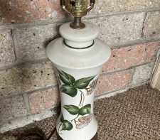 Vintage Ceramic Table Lamp Hand Painted Green Ivy Gold Leaf White Base by Lola Needs New Plug